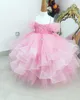 2021 cristais de renda cor-de-rosa cristais meninas meninas vestidos bola vestido espaguete níveis curva lilttle crianças aniversário desfile vestidos de casamento