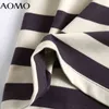 AOMO Women High Quality Striped Print Sweatshirts Oversize Long Sleeve O Neck Loose Pullovers Female Tops 6D42A 211108