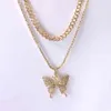 Multilayer Butterfly Cuban Necklaces For Women New Gold Silver Color Rhinestone Tenni Chain Necklace Party Jewelry Gifts