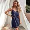 Summer Boho V Neck Sling Dress Kobiety Polka Dot Print Bez Rękawów Luźna Plaża Streetwear Sexy Backless Mini Dresses 210608