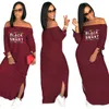 Designer Women Maxi Dresses Fashion Sexy Off Shoulder Printed Letter Long Sleeve Loose Dress Party Nightclub Plus Size Clothing