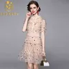 Moda Tasarımcısı Yaz Elbise Kadın Flare Kollu Patchwork Nakış Örgü A Hattı Zarif Mini ES 210506
