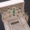 Trendy Groene Crystal Rhinestone Barokke Vintage Tiara en Crowns voor Queen Princess Bruids Bruiloft Haaraccessoires Geschenk Sieraden H0827