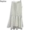 NEPLOE High Waist Spódnica Koronki Biały Vintage Moda Elegancki Jupe Kobiety Czarny Sexy Saia Chic Hollow Out Midi Koreański Faldas Mujer 210422