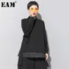 [EAM] Lös passform Asymmetrisk överdimensionerad Sweatshirt Hög krage Långärmad Kvinnor Stor Storlek Mode Vår Höst 19A-A124 210928