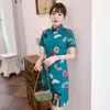 Plus Size 3XL 4XL Green Elegant Modern Cheongsam Dress For Women Summer Short Sleeve Qipao Traditional Chinese Clothing Ethnic270d