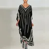 Black Beach Cover up Plus size Robe Kaftans Sarong Bathing Suit s Pareos Bikini Womens wear Tunic 210629