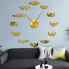 Horloges murales bricolage décoratif ange ailes numériques acrylique EVA miroir horloge style européen salon surdimensionné