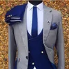 Smoking da sposo formale grigio per abiti da uomo italiani slim fit da sposa con pantaloni blu royal gilet giacca da costume moda maschile X0909