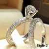 Luxo masculino feminino cristal zircão pedra anel prata cor vintage conjunto de casamento masculino feminino noivado anéis295q