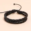 Multicamada Brown Black Color Couro Trançado Artesanal Ajustável Charme Braceletes Para As Mulheres Homens Punk Bangle Jóias