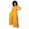 Casual Dresses Women Summer Waist Cut Out Backless Maxi Dress 2021 Yellow Boho Beach Evening Party Långärmad Vestidos Kvinna