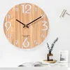 Horloges murales horloge combinaison en bois 12/14 pouces Grain de bois gravure Laser pointeur en métal décoration muette salon