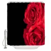 Duschvorhänge, Rosenblume, roter Aufdruck, Polyesterstoff, Heim-/Badezimmerdekoration, großer wasserdichter Vorhang