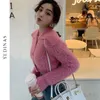 Yedinas Sexy Cardigan Women Korean Crop Vintage Wool s Female Pink Sweater Winter Tops Short Streetwear 210527
