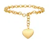 Bracciale con ciondoli d'amore a forma di cuore in acciaio inossidabile per donne e ragazze, catena Rolo, argento, oro rosa, 5 mm, 8 pollici