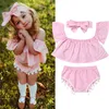 Toddler Girl Clothes Set 2020 Newborn Baby Infant Off Shoulder Tops Sleeveless T-Shirt + Shorts + Headband 3PCS Outfit Baby Clothing 2617 Q2