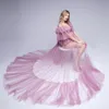 Unique Evening Dresses Sexy See Through Long Sleeves Ruffles Tulle Lace Pregnant Women Cape Dress High Side Split Maternity Formal Prom Party Gowns Fashion