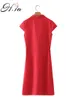 HSA verão mulheres vintage cor sólida vestidos de escritório de negócios elegante elegante slim bodycon vestido vermelho lápis vestidos 210716