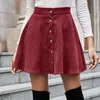 FESTY KARY printemps automne velours côtelé femmes jupes Vintage taille haute dames couleur unie décontracté Mini jupe 220226
