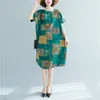 Surdimensionné Femmes Coton Lin Casual Robe Nouvelle Arrivée Été Indie Folk Style Vintage Imprimer Lâche Femme Robes Longues S3784 210412