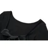 [EAM] Women Black Casual Brief Spliced Bow Backless T-shirt Round Neck Short Sleeve Fashion Spring Summer 1DD8373 21512