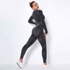 Mujeres Conjuntos de gimnasio sin costuras Cintura alta Gimnasio Malla Leggings Camisas Traje Manga larga Fitness Entrenamiento Deportes Correr Conjuntos deportivos finos 211101