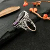 10 * 20 mm großer Amethyst-Edelsteinring, ausgehöhlter 925er-Sterlingring, übertriebener Silber-Handschmuck für Frauen