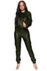 Hiver femmes ensembles à capuche manches longues haut court pantalon costume deux pièces ensemble décontracté en cuir PU Fitness survêtements GL2052 210930