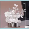 Headbands Jewelrysimple Artificial Pearl Hair Comb Hand-Woven Leaves Flower Headdress Bride Wedding Tiara Jewelry Hairpin N25 20 Drop Delive