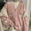 NELLOE свитер кардиган милые розовые свитера женские персики кардиганы вязаные негабаритные вершины корейский осень с длинным рукавом pull femme 211018