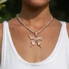 Glaming Big Butterfly hanger ketting strass keten voor vrouwen bling tennischoker Cubaanse link iced out sieraden chokers