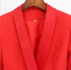 Top Qualität Original Design Frauen Arbeitskleid Metall Schnallen Zweibrügte Slim Schal Kragen Dame Ol Stil Rote Karrierekleider