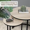 Modern Nesting Coffee Table Set med 2 för vardagsrum Balkong kontor, Round Wood Accent sidobord med robust metallram, enkel montering (naturlig)