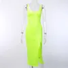 Ladies Sexy Bodycon Split Dresses Neon Green Strap Spaghetti Sleeveless Celebrity Party Club Fashion Women Summer 210517