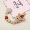 Baby Pacifier Clips Beech Pacifiers Soother Cartoon Rabbit Woodiness Holder Beaded Clip Chain Nipple Teether Dummy Strap Chains Infant Showe
