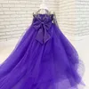 2021 LACE BEADED FLOWER GIRL DRESSS BALL GOWN SHEER NECK Långärmare Lilttle Kids Födelsedagstävling Wedding Gowns231G