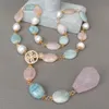 YYGEM Freshwater White Pearl Multi Color Morgonite Halsband Rose Quartz Pendant 28 ''