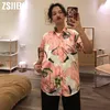 Top estivi da donna Harajuku Camicetta con colletto rovesciato Applicazioni Camicette a maniche corte con stampa animalier Camicie da donna streetwear femminili