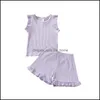 Clothing Sets Baby & Kids Baby, Maternity Girls Solid Color Outfits Children Ruffle Sleeveless Tops+Shorts 2Pcs/Set Summer Fashion Boutique