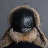 Winter Herren 100% Echt Silber Fuchs Pelz Bomber Hut Waschbär Pelze Ushanka Cap Trapper Russische Mann Ski Hüte Caps Echt leder292U