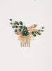 Headpieces Bohemian Green Crystal Rhinestones Flower Hair Smycken Leaves Hair Pieces Bridal Comb Clips för bröllopshuvudbonad