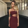 Sexy One Shoulder Hollow Out Package Hip Mini Dress Women Sleeveless Backless Pleated Bodycon Dress Ladies Party Vestidos Summer 210507