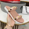 Frauen Sommer Niete mit zwei Streifen Gummi Hausschuhe Slides Sandalen Damen Strand rutschige weibliche Abnutzung Slipper Slide Sandale Größe 35-41