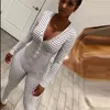 Women White Jumpsuit Polka Dot Bodycon V Neck Long Sleeve Elastic Sexy Club Sheath Female Plus Size XXL Ladies Date Out Playsuit 210416