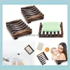 Dishes Accessories Home Garden 1182Dot5Cm Natural Wooden Bamboo Dish Tray Holder Storage Soap Rack Box Container For Bath Shower Plate