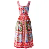 Women's Runway Dresses Spaghetti Straps Printed Ruffles Buttons Detailing Hidden Zipper Elegant Autumn Dress Vestidos