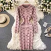 YuooMuoo 2020 Neue Herbst Winter Frauen Gestrickte Kleid Marke Design Oansatz Tasten Bodycon Pullover Kleid Elegante Dame Büro Kleid X0521