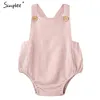 Kids Casual Button Sleeveless Solid Cute Romper Overalls Fashion Lovely Summer Outfit Baby Playsuits 210414