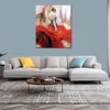 Moderna figuroljemålningar Flamenco Dancer Spanish Gypsy Bright Red Dress Handmålad duk Konst Vacker Lady Artwork for Office Hotel Wall Decor